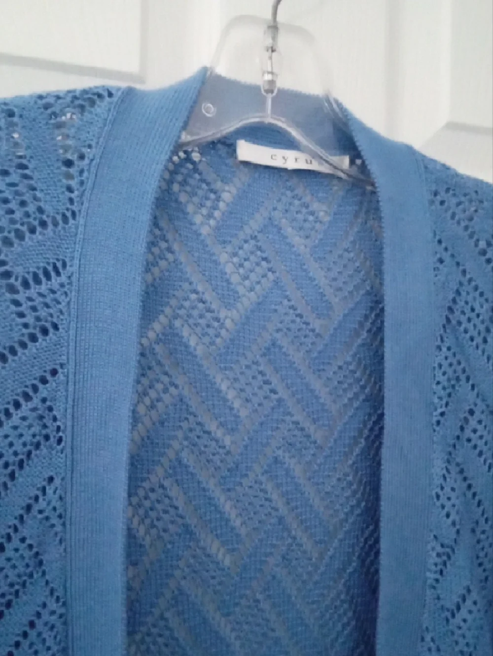 Cyrus Women's Sky Blue Open-Front Pointelle Knit Cardigan Medium - Picture 3 of 10